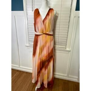 NWT Donna Morgan Sleeveless V-Neck Pleated Orange Maxi Dress US 12